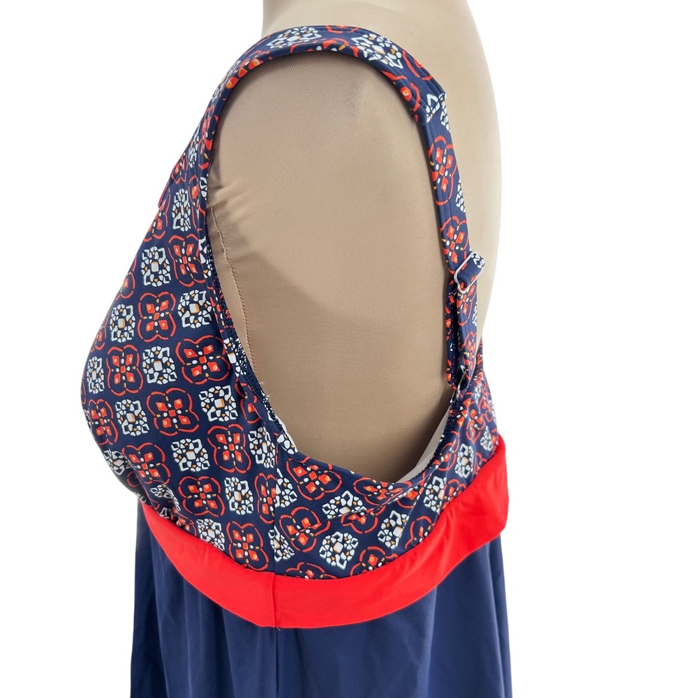 Lands End Womens 18W Navy Blue Red Medallion Print Swim Dress One Piece Swimsuit - Picture 3 of 14